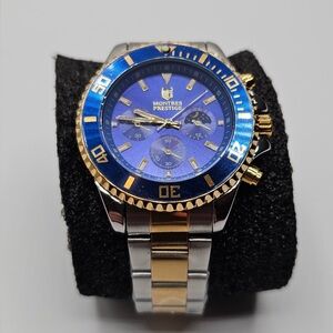 Montres Prestige Blue and Gold Chronograph Watch